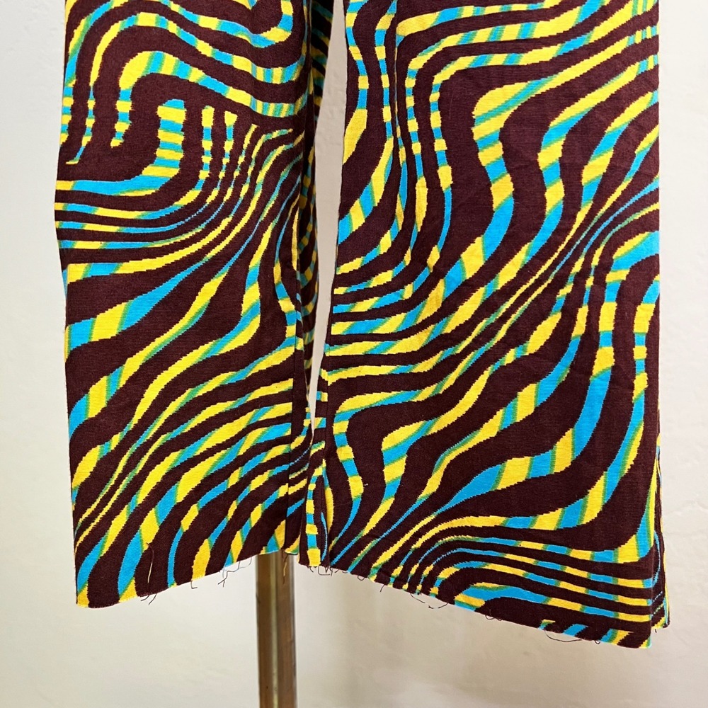 Gimaguas Pants Psychedelic Swirl Print Women Size L Brown Blue Yellow Cut Off - Picture 3 of 12